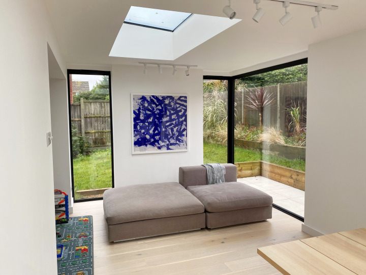 Modern kitchen extension with flat skylights