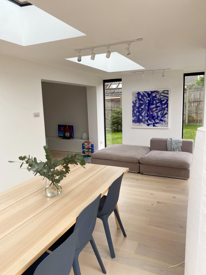 Modern kitchen extension with flat skylights