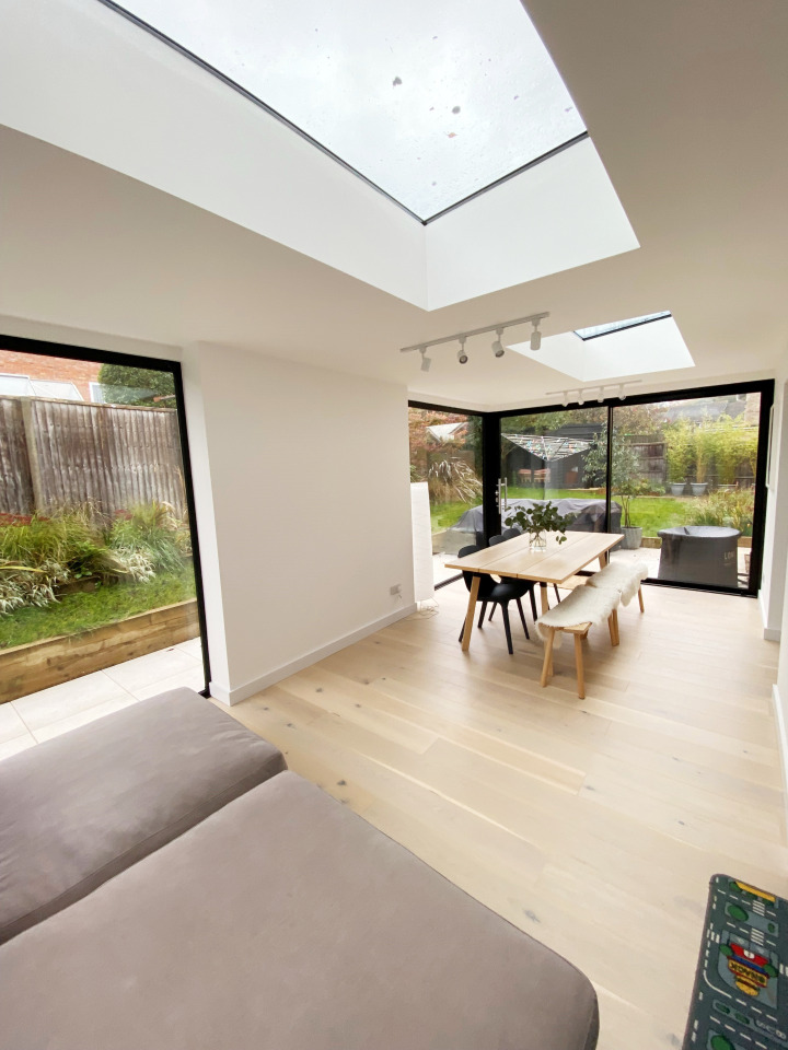 Modern kitchen extension with flat skylights