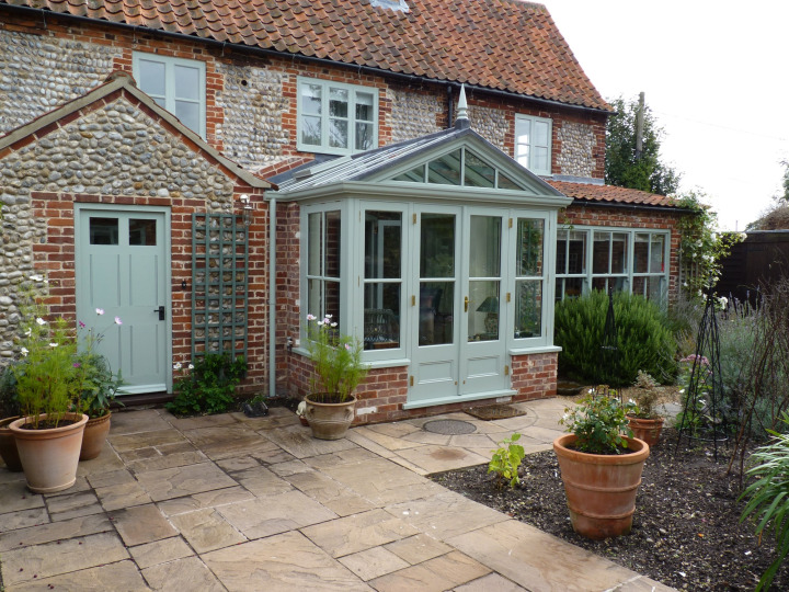 Gable conservatory for this North Norfolk flint cottage