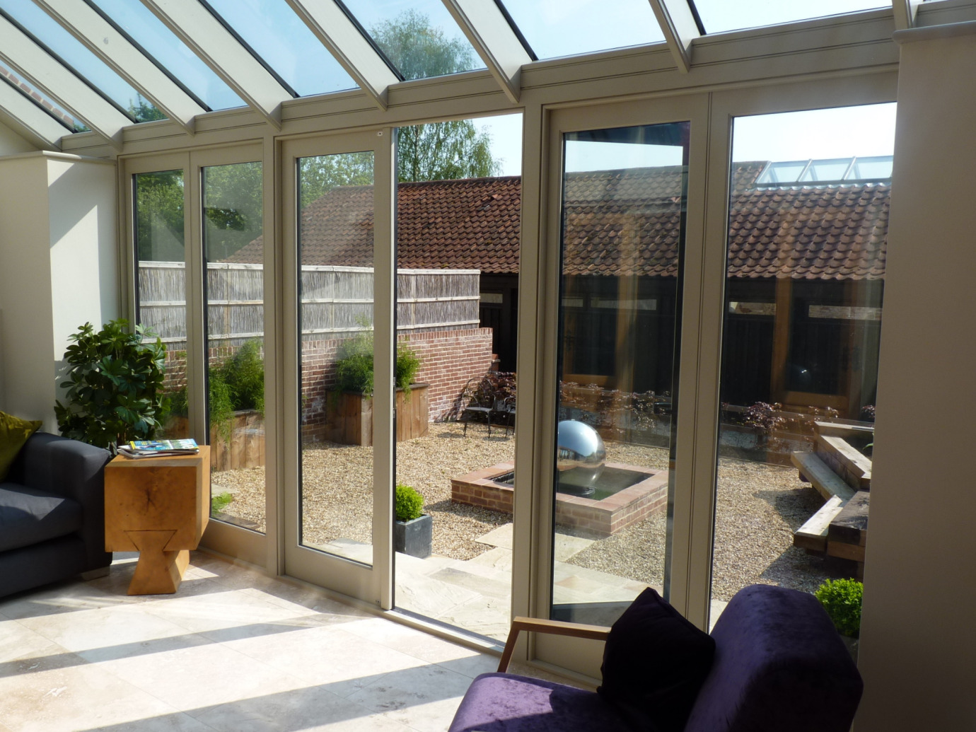 Lean-to Conservatory with double storey roof for a listed barn, Norfolk
