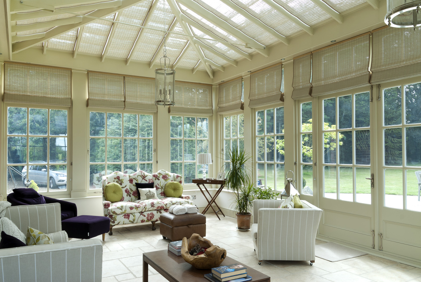 Traditional orangery with Georgian pilasters, French doors & clerestory windows